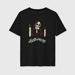 Женская футболка оверсайз Череп и свечи santa muerte