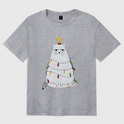 Футболка оверсайз женская Кот-ёлка, цвет: меланж