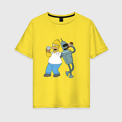 Женская футболка оверсайз Drunk Homer and Bender