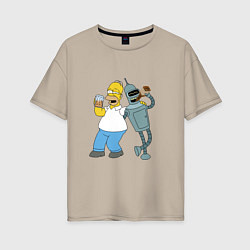 Футболка оверсайз женская Drunk Homer and Bender, цвет: миндальный