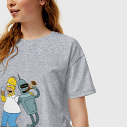 Футболка оверсайз женская Drunk Homer and Bender, цвет: меланж — фото 2