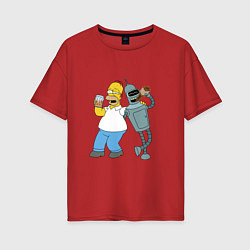 Женская футболка оверсайз Drunk Homer and Bender