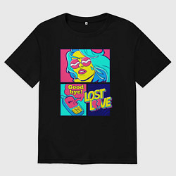 Футболка оверсайз женская Поп арт девушка с телефоном, цвет: черный