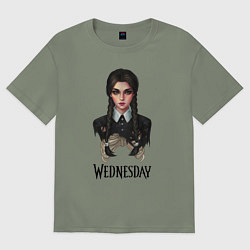 Футболка оверсайз женская Скелет Уэнсдэй Аддамс, цвет: авокадо