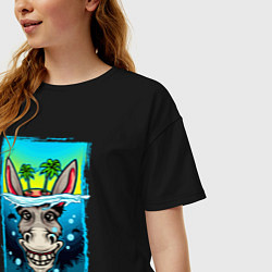Футболка оверсайз женская Улыбающийся осёл остров, цвет: черный — фото 2