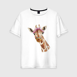Женская футболка оверсайз Жирафик в повязке бантиком