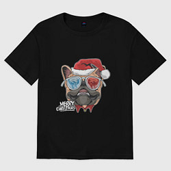 Футболка оверсайз женская Pug christmas, цвет: черный