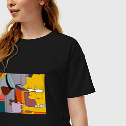 Футболка оверсайз женская Лиза Симпсон и кофе, цвет: черный — фото 2