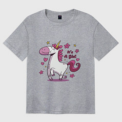 Футболка оверсайз женская Girl unicorn, цвет: меланж