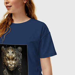 Футболка оверсайз женская Девушка робот в стиле стимпанк паропанк, цвет: тёмно-синий — фото 2