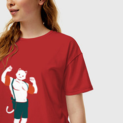 Футболка оверсайз женская Кот Мяускулс, цвет: красный — фото 2