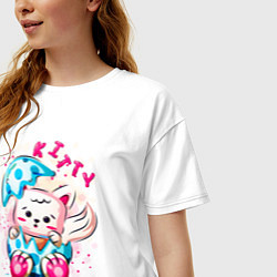 Футболка оверсайз женская Котёнок в яйце, цвет: белый — фото 2