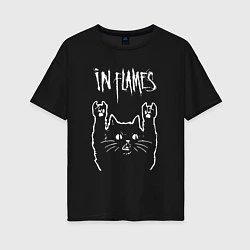 Футболка оверсайз женская In Flames рок кот, цвет: черный