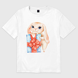 Футболка оверсайз женская Зайчик с большим подарком, цвет: белый