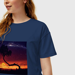 Футболка оверсайз женская Пиксельный закат в Африке, цвет: тёмно-синий — фото 2