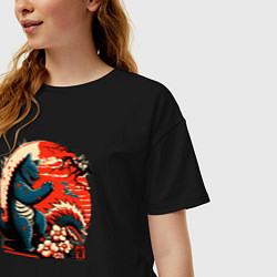 Футболка оверсайз женская Кот Годзилла, цвет: черный — фото 2