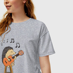Футболка оверсайз женская Ёжик и гитара, цвет: меланж — фото 2