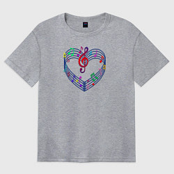 Женская футболка оверсайз Цветные ноты и скрипичный ключ