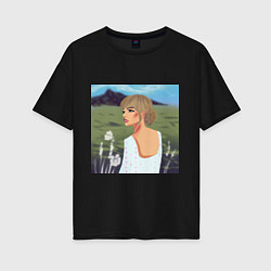Женская футболка оверсайз Портрет девушки на фоне природы