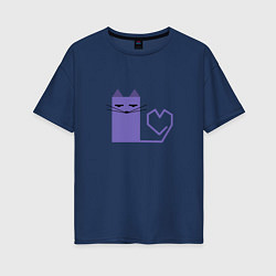 Футболка оверсайз женская Кот с сердечком в минимализме, цвет: тёмно-синий
