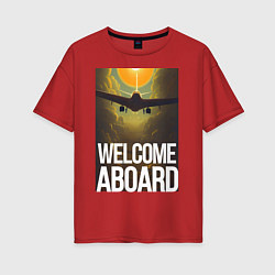 Футболка оверсайз женская Welcome aboard casual art, цвет: красный