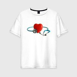 Футболка оверсайз женская Здоровое сердце - стетоскоп, цвет: белый