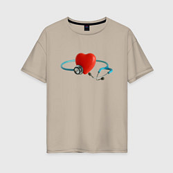 Женская футболка оверсайз Здоровое сердце - стетоскоп