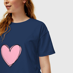 Футболка оверсайз женская Большое нарисованное сердце, цвет: тёмно-синий — фото 2