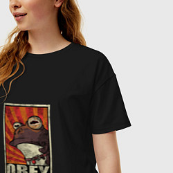 Футболка оверсайз женская Obey frog, цвет: черный — фото 2