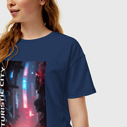 Футболка оверсайз женская Футуристический город, цвет: тёмно-синий — фото 2