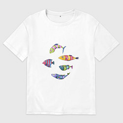Футболка оверсайз женская Пять полосатых рыбок, цвет: белый