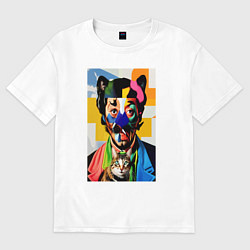 Футболка оверсайз женская Портрет Сальвадора Дали с котом, цвет: белый