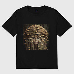 Футболка оверсайз женская Девушка гриб, цвет: черный