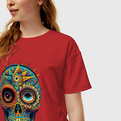 Футболка оверсайз женская Mexican skull, цвет: красный — фото 2