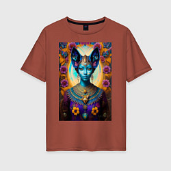 Женская футболка оверсайз Женщина Кошка египетский стиль - нейросеть