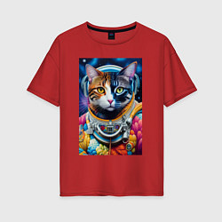 Женская футболка оверсайз Котёнок космонавт - нейросеть