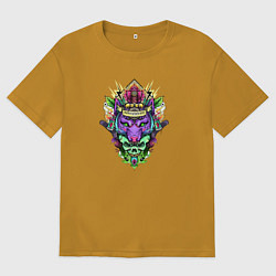 Футболка оверсайз женская Волк с черепом, цвет: горчичный