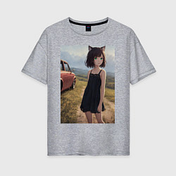 Женская футболка оверсайз Traveller anime neko girl
