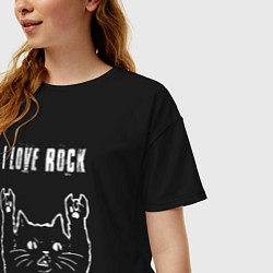 Футболка оверсайз женская I love rock рок кот, цвет: черный — фото 2