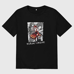 Футболка оверсайз женская Куруми Токисаки на фоне манги, цвет: черный
