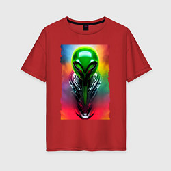 Женская футболка оверсайз Alien - neural network - art - neon glow