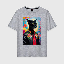 Женская футболка оверсайз Кошачья мода - нейросеть