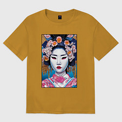 Футболка оверсайз женская Гейша поп-арт, цвет: горчичный