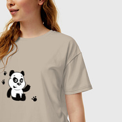 Футболка оверсайз женская Мультяшный мишка панда, цвет: миндальный — фото 2