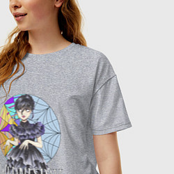 Футболка оверсайз женская Wednesday возле окна, цвет: меланж — фото 2