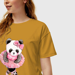 Футболка оверсайз женская Милая животная панда балерина акварель, цвет: горчичный — фото 2