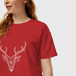 Футболка оверсайз женская Белая полигональная голова оленя, цвет: красный — фото 2