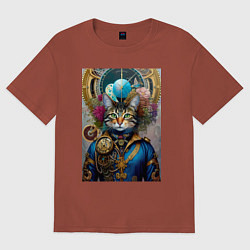 Женская футболка оверсайз Портрет кота - стимпанк - нейросеть