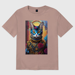 Футболка оверсайз женская Cat in a steampunk costume - neural network, цвет: пыльно-розовый