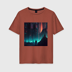 Женская футболка оверсайз Ночной город будущего